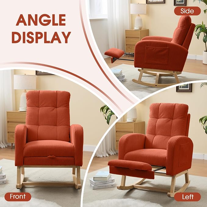 NIOIIKIT Nursery Rocking Chair, Corduroy Upholstered Rocking Chair - Image 8