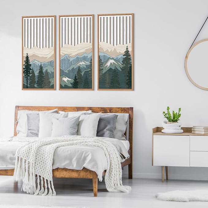 IARTTOP Large Mountain Wood Wall Art Framed Decor Set Of 3, Modern Mountain - Image 4