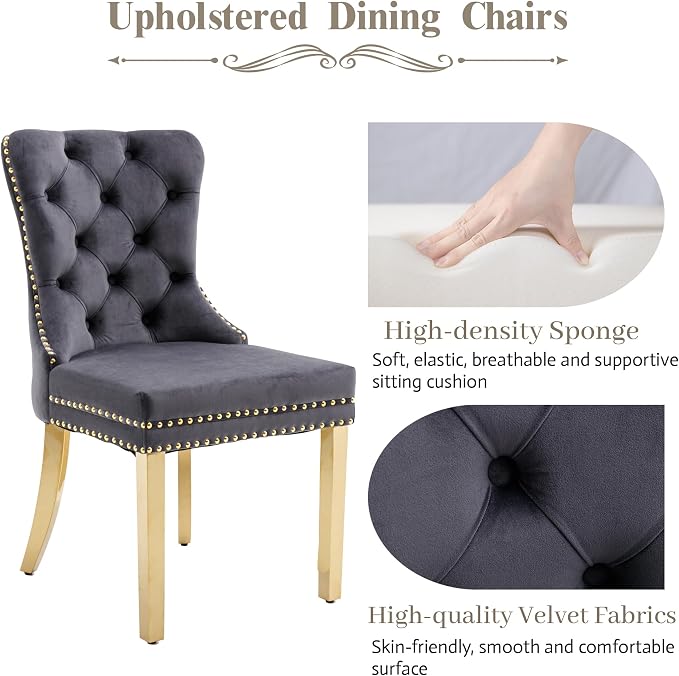 KCC Velvet Dining Chairs Set of 2, Upholstered High-end Tufted Dining Chair - Image 3