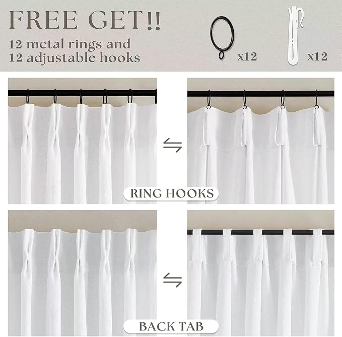Snow White Pinch Pleat Semi Sheer Linen Curtains W70xL102 1 Panel | Light - Image 4