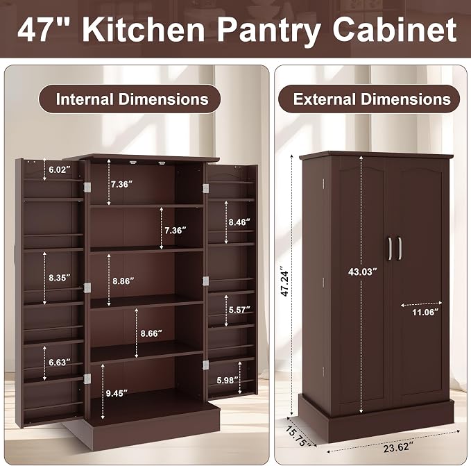 kepptory 47” Pantry Cabinet, Kitchen Pantry Storage Cabinet - Image 2