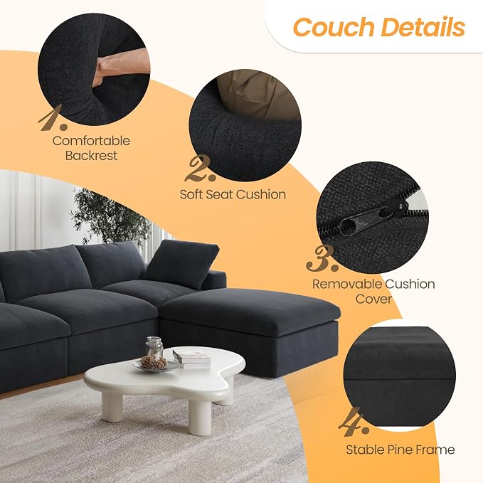 JACH 160.6" U-Shaped Sectional Couch, Modern Modular Convertible Sofa - Image 3