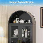 Arched Cabinet with Glass Doors, Modern Kitchen Pantry Cabinet with 2 - Image 4