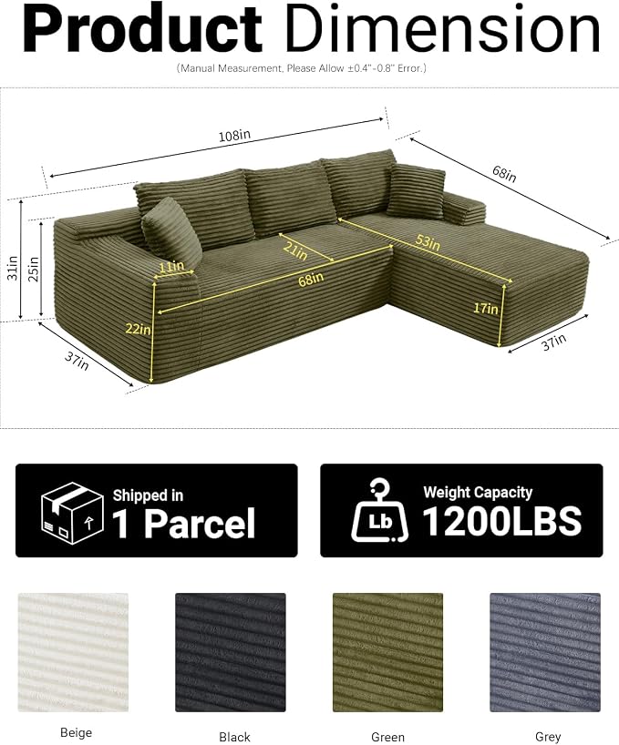 108 Inch Cloud Sectional Couch, Modern Modular Sectional Sofa - Image 2