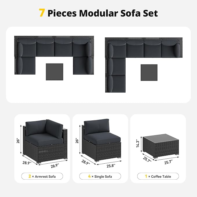 Aoxun Patio Furniture Set with Umbrella, 8 Piece Outdoor Sectional Sofas - Image 7