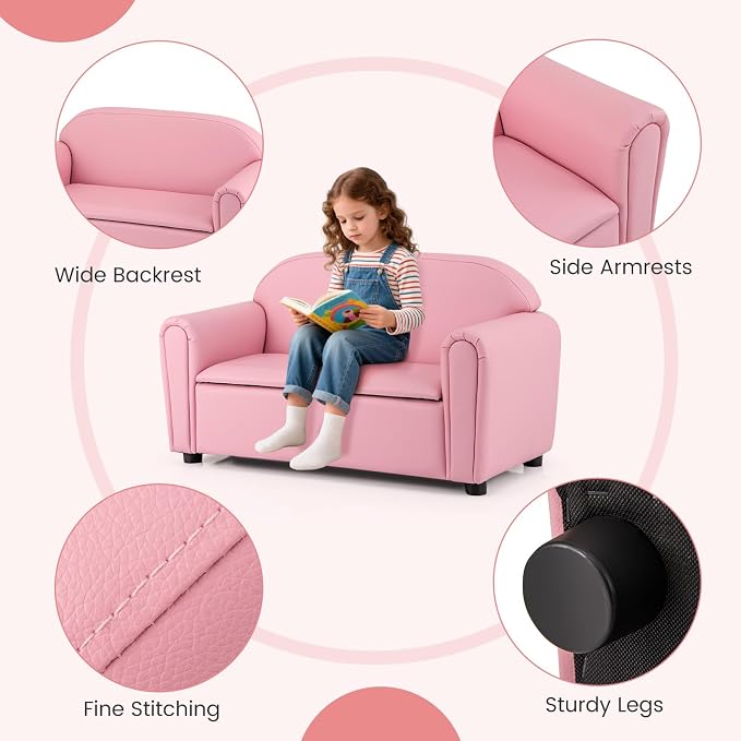 Costzon Kids Couch, 2 in 1 Double Seat Children's Sofa w/Under Seat Storage - Image 9
