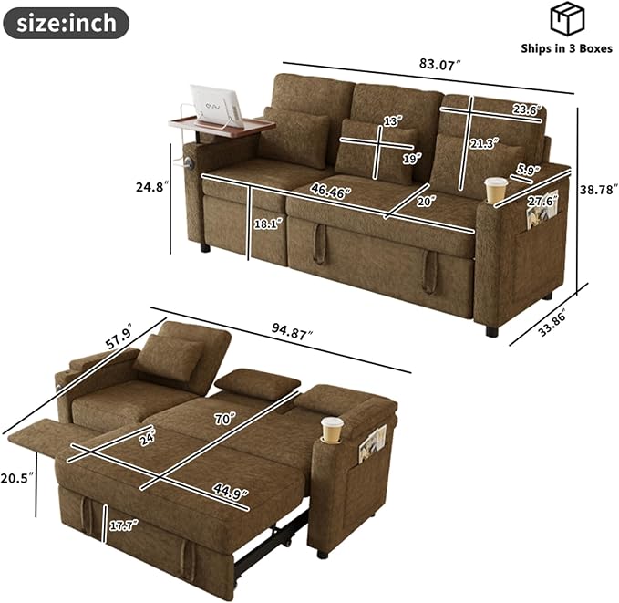 Sleeper Sofas Convertible Couches Reclining Sectional, Oversized Convertible - Image 3