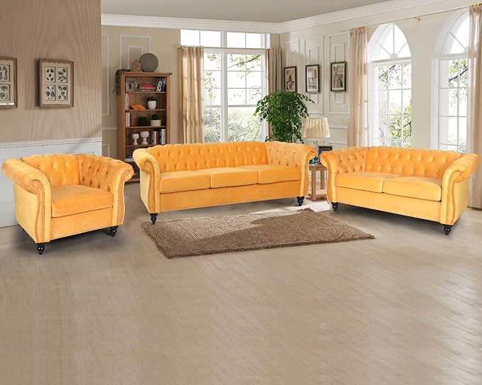 RARZOE Modern 2 Pieces Living Room Sofa Set, Contemporary Tufted Button Velvet - Image 3
