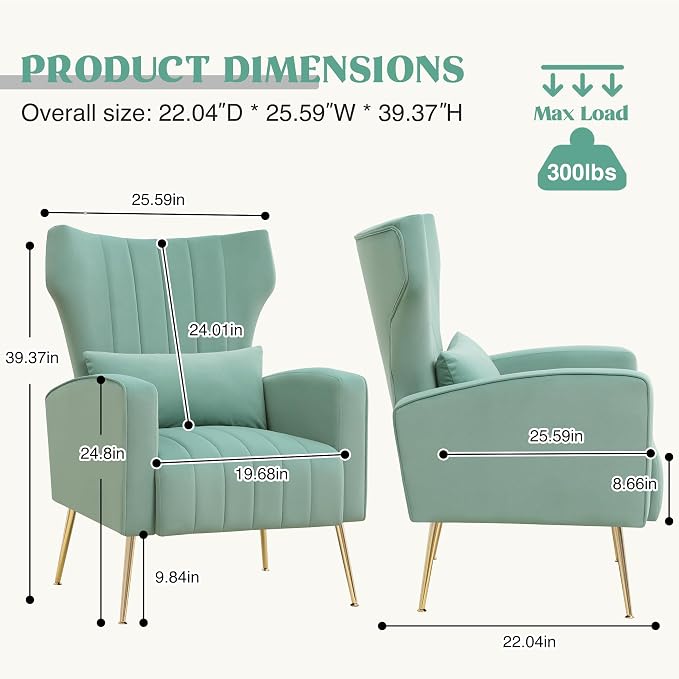 Accent Chairs Set of 2, Upholstered Living Room Chairs, High Back Arm Chairs - Image 2