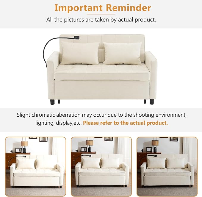 3 in 1 Convertible Sleeper Sofa Bed, 56.9" Small Pull Out Couch Bed - Image 9