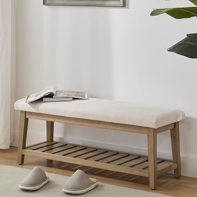 Zihanhome Entryway Bench, Chenille Upholstered Shoe Benches by Zihanhome