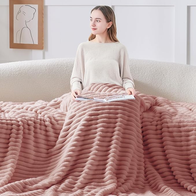 BEDELITE Ribbed Twin Blanket for Couch & Bed, Dusty Pink, Warm Yet Lightweight - Image 3