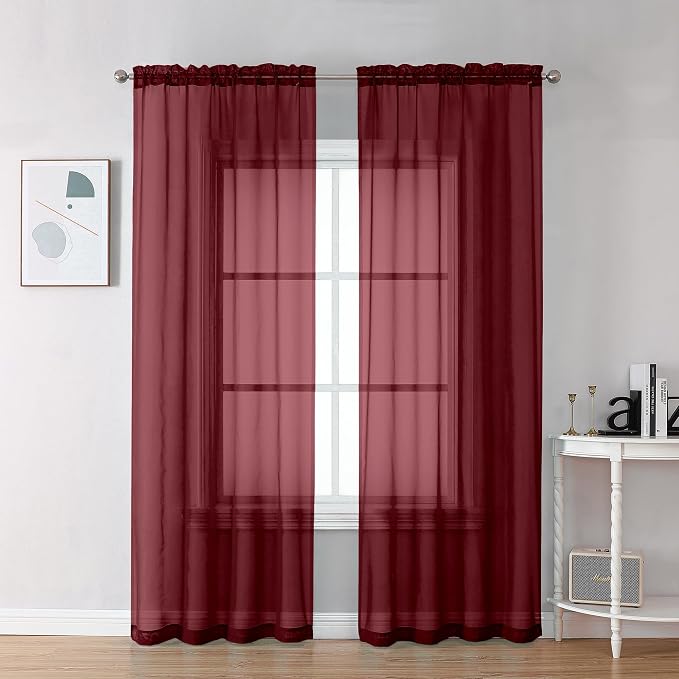 Chyhomenyc Burgundy Sheer Curtains 78 Inches Long 2 Panels Set by Chyhomenyc