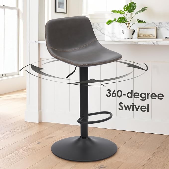 Adjustable Bar Stools Set of 2, Mid Century Modern Swivel Bar Stools, - Image 7