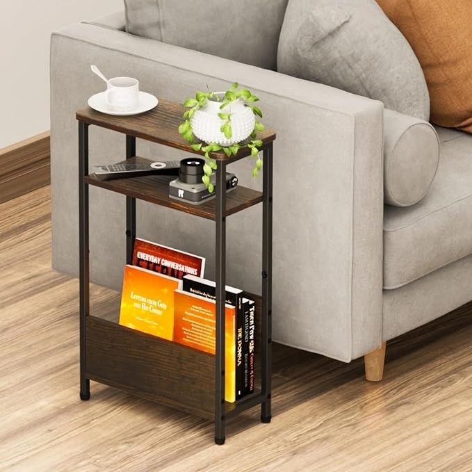 THUMEYE 7.1" Narrow Side Table for Small Spaces, 3 Tier Small End Table - Image 2