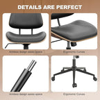 Armless Office Chair with Wheels, PU Leather Adjustable Height Desk Chair - Image 4
