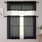 Black Kitchen Curtains 30 Inch Length Tier 2 PCS, Solid Soft Airy Half Curtains - Image 8