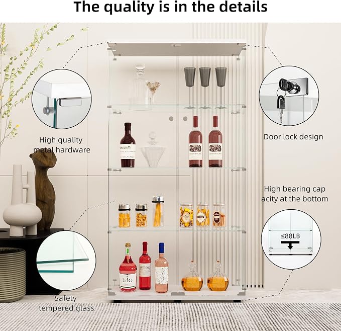 FLYMUHJIA Glass Display Cabinet Kitchen Pantry Storage Cabinet Corner Bar - Image 5