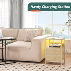 Yoobure Nightstand with Charging Station, LED Night Stand with Fabric Drawers - Image 5
