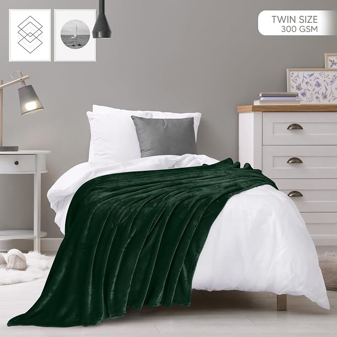 Utopia Bedding Soft Fleece Bed Blanket Twin Size Forest Green | Microfiber - Image 2
