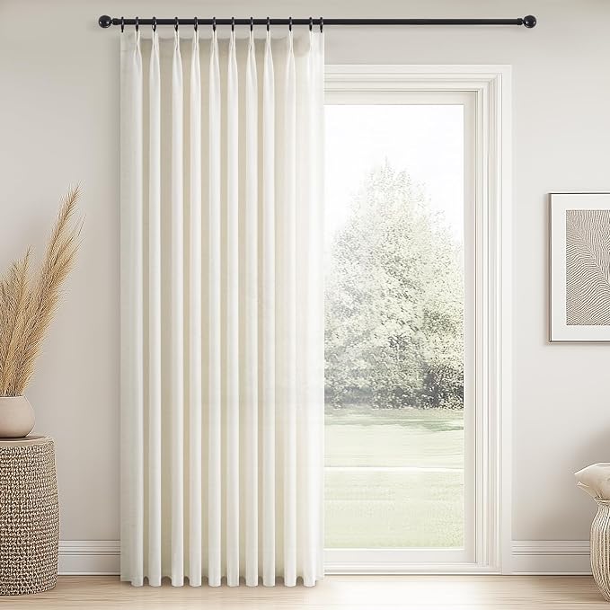 Topfinel 108 Inch Pinch Pleated Linen Curtains 1 Panels, Natural Semi Sheer by Topfinel