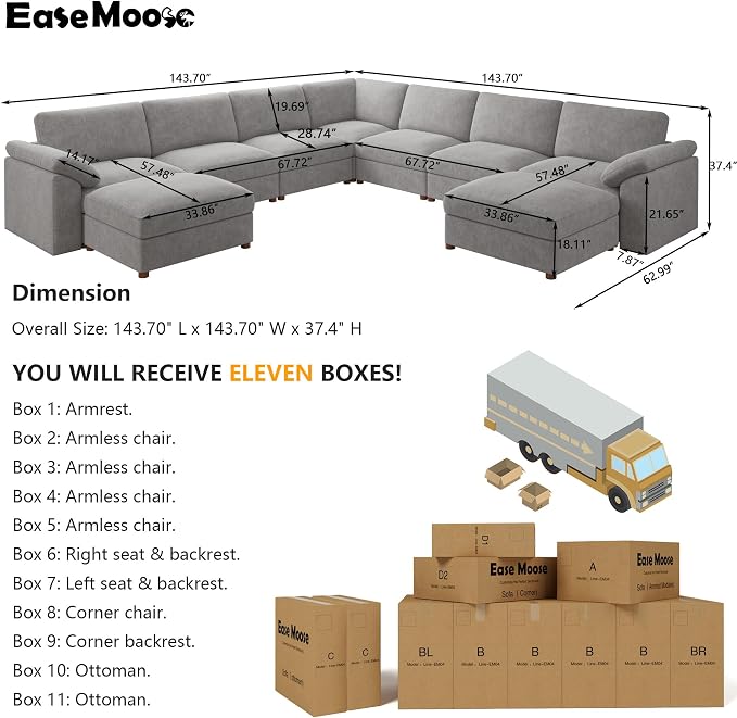 EASE MOOSE Oversized Sectional Modular Sofa, U Shape Sectional Couch Wide Deep - Image 2
