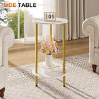Small Round Side Table, 2-Tier Modern Accent/Bedside Table - Image 3