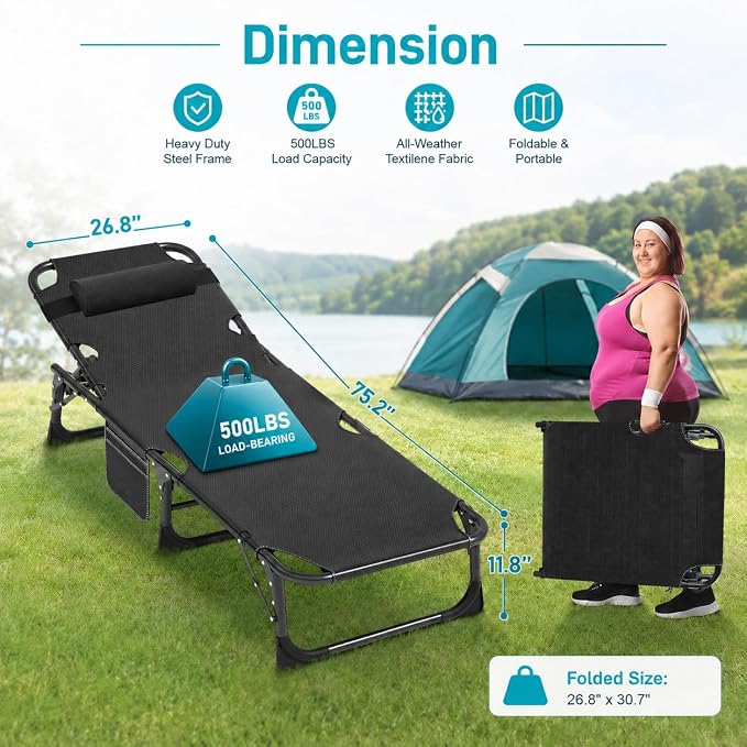 ABORON 2PK Heavy Duty Tanning Chair, 5-Gear Outdoor Folding Chaise Lounge Chair - Image 6