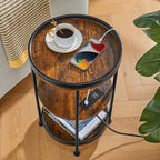 Dulcii Round Side Table with Charging Station, End Table with 3 Shelves - Image 8