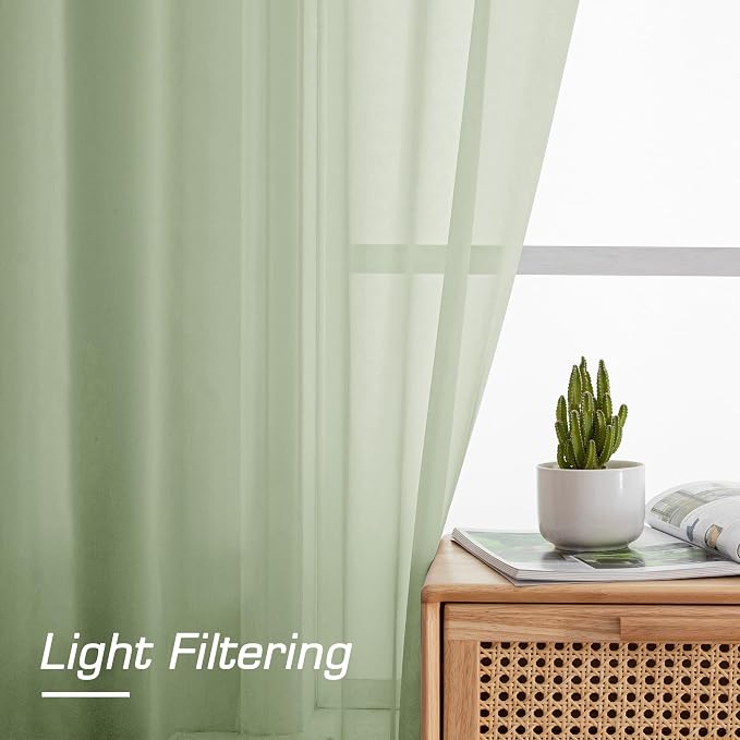 Sheer Curtains 72 Inches Long 2 Panels Set, Light Filtering Sheer Curtain Rod - Image 3