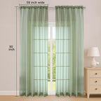 Sage Green Sheer Curtain 90 Inches Long 2 Panels Set, Solid Filmy Drapes - Image 6