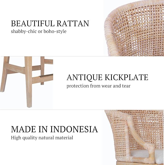 Martha Stewart Farmhouse Counter Height Bar Stools, Handcrafted Rattan Counter - Image 4