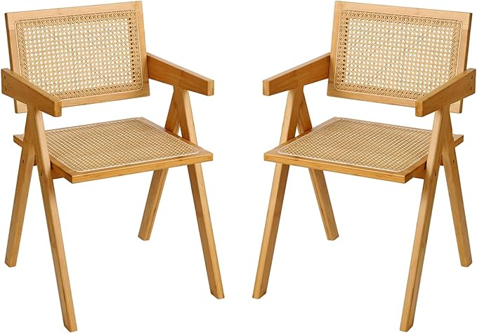 Furlide Rattan Dining Chairs Set of 2, Modern Mid Century Accent Chairs by Furlide