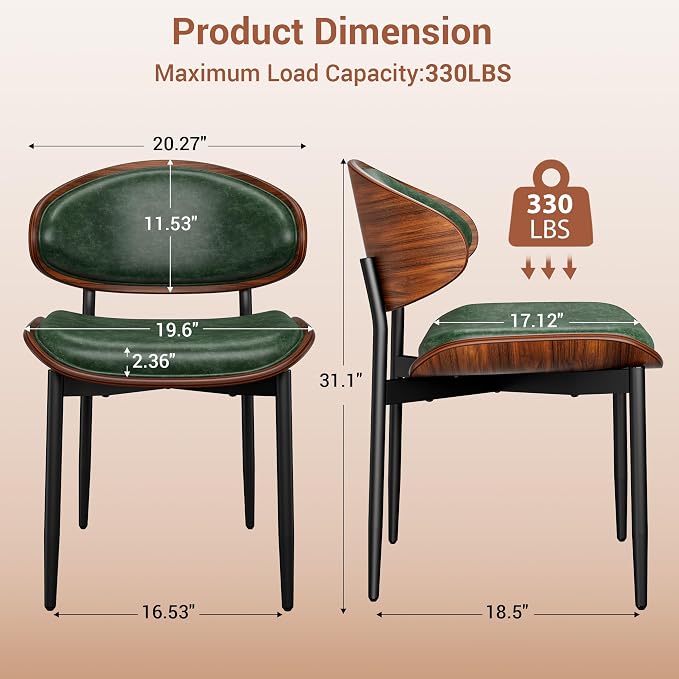 YaFiti Dining Chairs Set of 2, Dining Room and Kitchen Chairs, Mid Century - Image 2