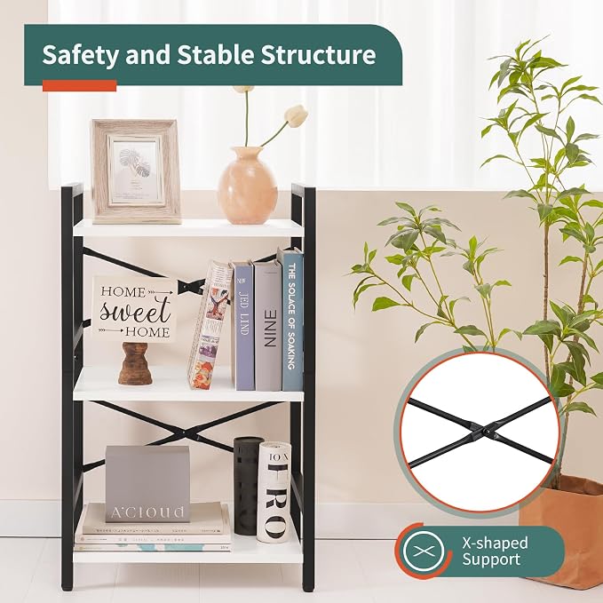 Yoobure Bookshelf Small Book Shelf, Solid Industrial 3 Tier Shelf Bookcase - Image 5