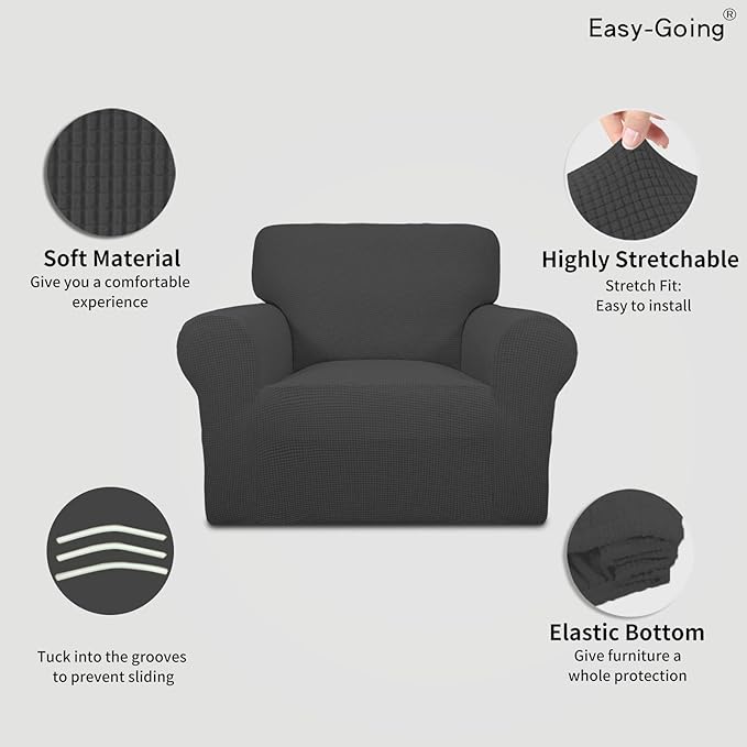 Easy-Going Stretch Chair Sofa Slipcover Washable Dark Gray | 1-Piece Couch Sofa - Image 3
