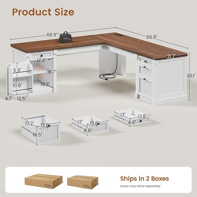 SEDETA L Shaped Desk with 4 Drawers, Corner Computer Desk with Power Strip - Image 2