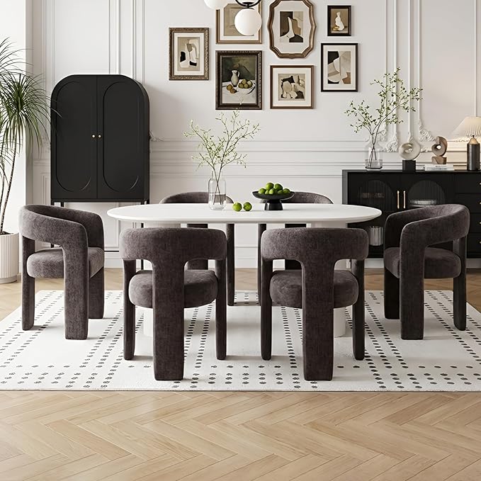 Modern Chenille Dining Chairs Set of 6, Upholstered Barrel Chairs by QUINJAY
