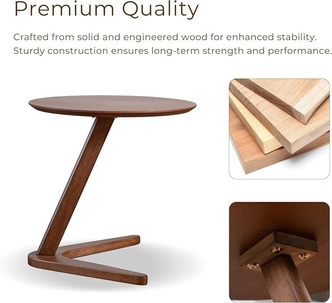 Furniture of America Lucian Mid-Century Modern Solid Wood Brown Round Side Table - Image 4