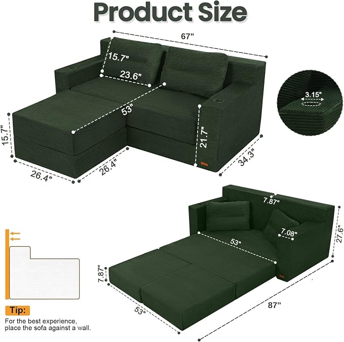 COMAX Futon Sofa Bed, Boneless Loveseat Couch in A Box, Fold Out Small Foldable - Image 2