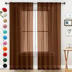 SpaceDresser Basic Rod Pocket Sheer Voile Window Curtain Panels Brown 1 Pair 2 by SpaceDresser
