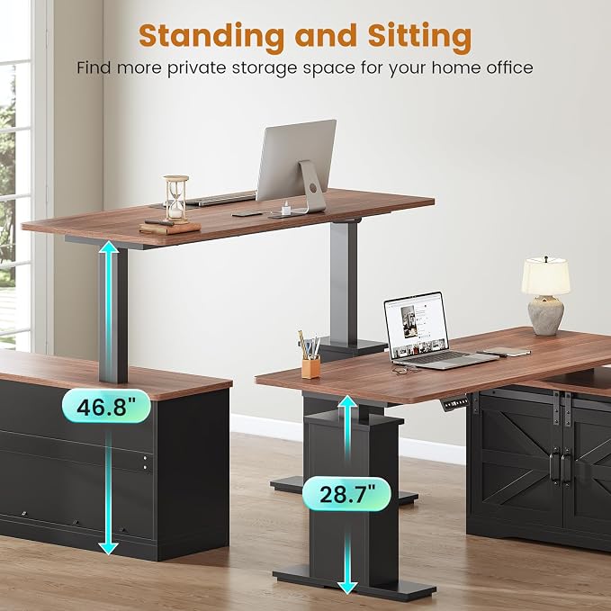 SEDETA Farmhouse L Shaped Standing Desk, 55 inch Height Adjustable Corner Desk - Image 4
