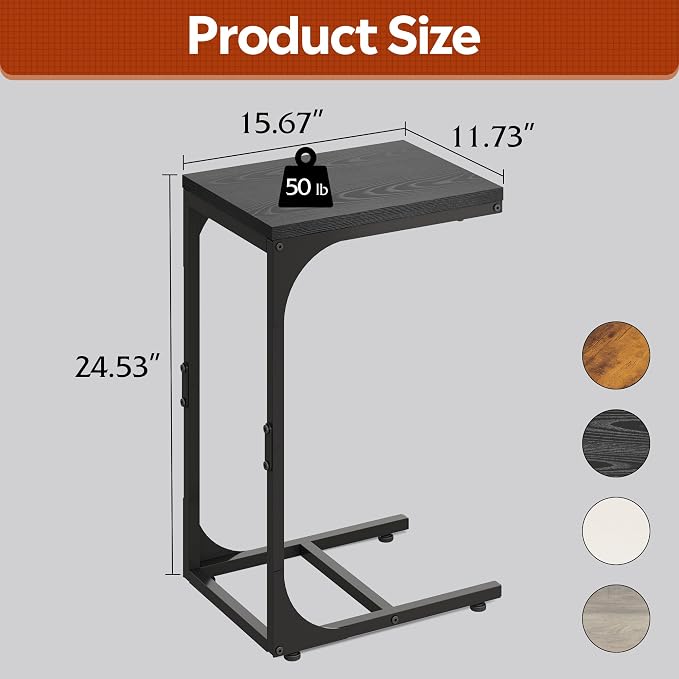 WLIVE C Shaped End Table, Small Couch Side Tables - Image 3