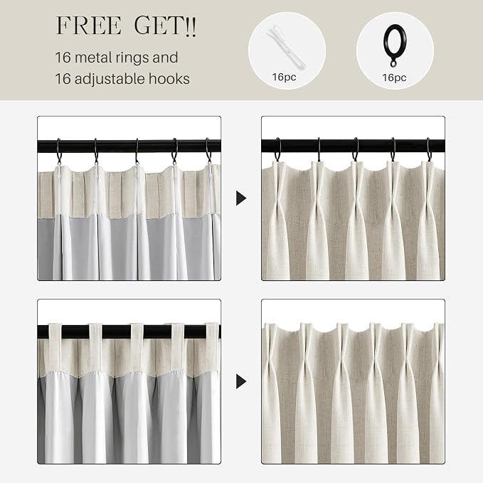 100% Blackout Pinch Pleated Linen Curtains 105 Inches Long - Image 9