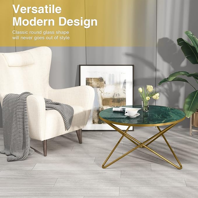 HLR Round Coffee Table with Green Faux Marble Top - Image 6