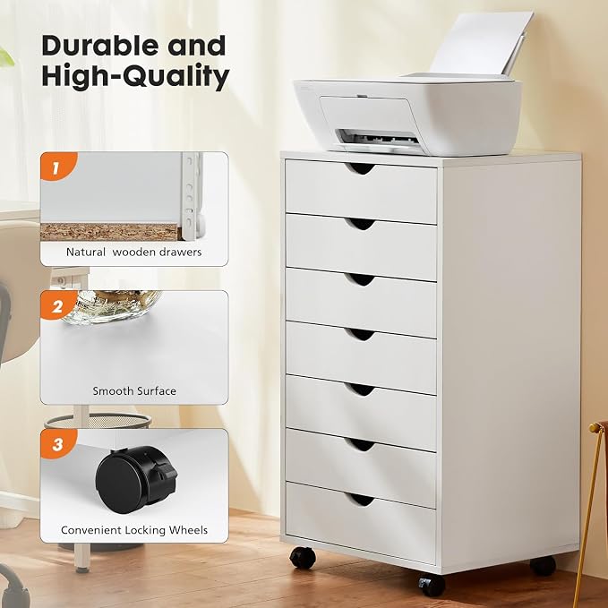 OLIXIS 7 Drawers Rolling File Cabinet, Mobile Under Desk Storage Cabinet - Image 7
