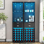 Loomie Wine Bar Cabinet with LED Lights, Freestanding Liquor Cabinet with Tray - Image 8