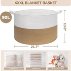 INDRESSME XXXLarge Jute Rope Basket 21.7" x 21.7" x 13.8" Woven Baby Laundry - Image 6