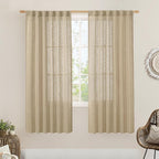 Brown Linen Boho Curtains 68 inch Length 2 Panels, 52 x 68 Inch | Light by LAMIT