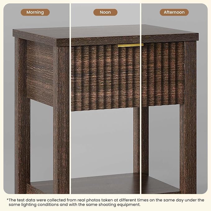 Fluted Night Stand with Golden Handle, Mid-Century Nightstands with Drawer - Image 5